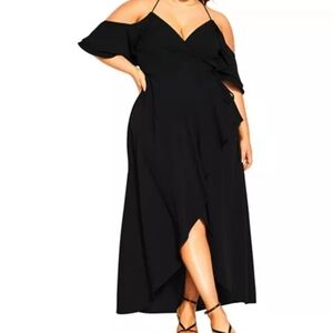 NWT City Chic Black Elegant Wrap Maxi Dress - Size 18
